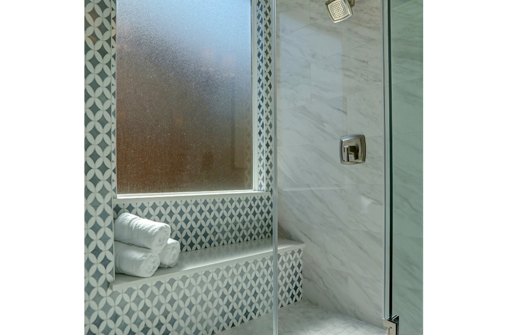 Frosted Window in Shower with Towels